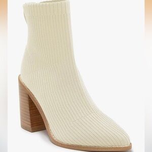 Ribbed Knit Sock Ankle Boot in Cream